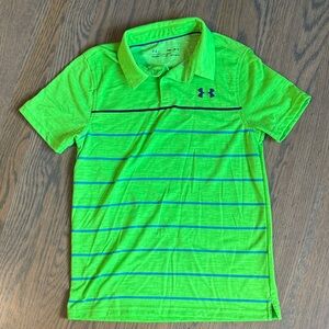 Under Armour Neon Green Polo with Blue Stripes